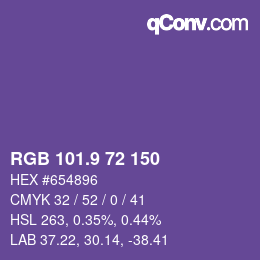 カラーコード: RGB 101.9 72 150 | qconv.com