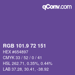 カラーコード: RGB 101.9 72 151 | qconv.com
