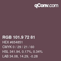 カラーコード: RGB 101.9 72 81 | qconv.com
