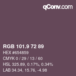 カラーコード: RGB 101.9 72 89 | qconv.com
