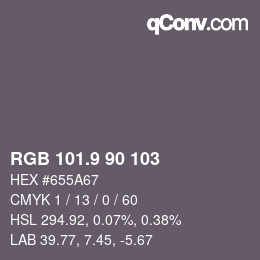 カラーコード: RGB 101.9 90 103 | qconv.com