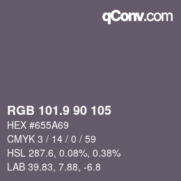 Color code: RGB 101.9 90 105 | qconv.com