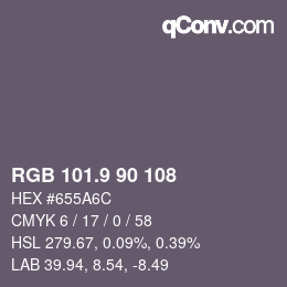 カラーコード: RGB 101.9 90 108 | qconv.com