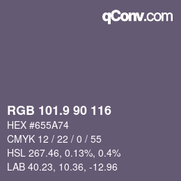 カラーコード: RGB 101.9 90 116 | qconv.com