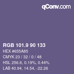 カラーコード: RGB 101.9 90 133 | qconv.com