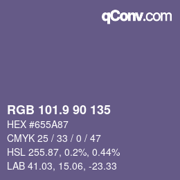 カラーコード: RGB 101.9 90 135 | qconv.com