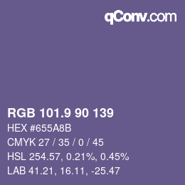 カラーコード: RGB 101.9 90 139 | qconv.com