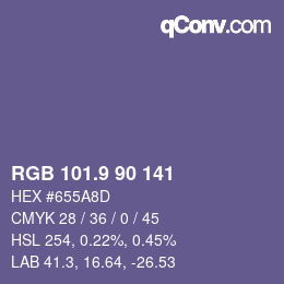 カラーコード: RGB 101.9 90 141 | qconv.com