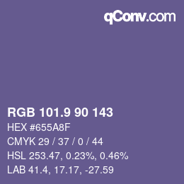 カラーコード: RGB 101.9 90 143 | qconv.com