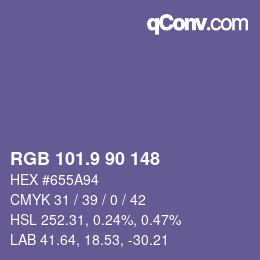 カラーコード: RGB 101.9 90 148 | qconv.com
