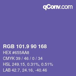 カラーコード: RGB 101.9 90 168 | qconv.com