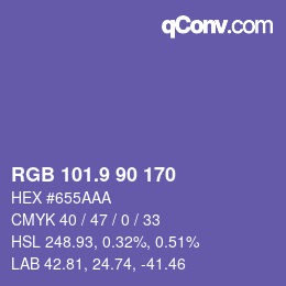 カラーコード: RGB 101.9 90 170 | qconv.com