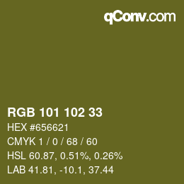 Color code: RGB 101 102 33 | qconv.com