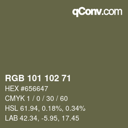 Color code: RGB 101 102 71 | qconv.com