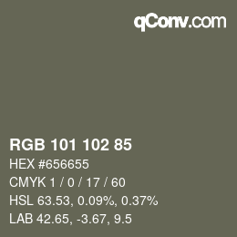 Color code: RGB 101 102 85 | qconv.com