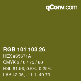 Color code: RGB 101 103 26 | qconv.com