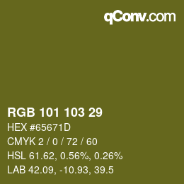 Farbcode: RGB 101 103 29 | qconv.com