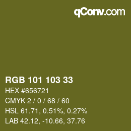 Color code: RGB 101 103 33 | qconv.com