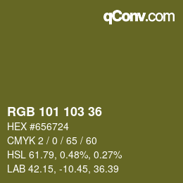 Color code: RGB 101 103 36 | qconv.com