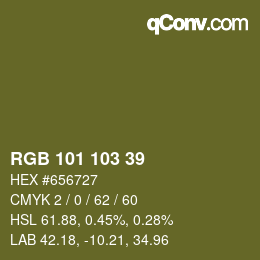 Color code: RGB 101 103 39 | qconv.com