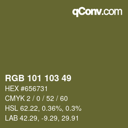 Color code: RGB 101 103 49 | qconv.com