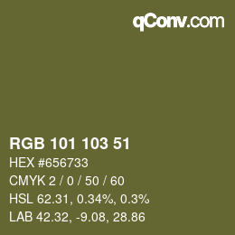 Color code: RGB 101 103 51 | qconv.com
