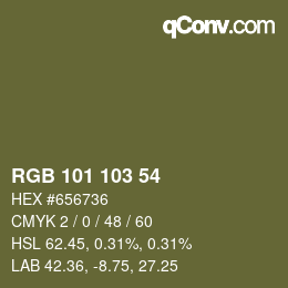 カラーコード: RGB 101 103 54 | qconv.com