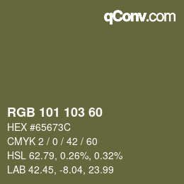 颜色代码: RGB 101 103 60 | qconv.com