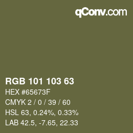 Color code: RGB 101 103 63 | qconv.com