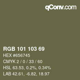 Color code: RGB 101 103 69 | qconv.com