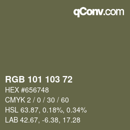 Color code: RGB 101 103 72 | qconv.com