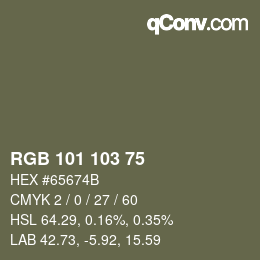 Color code: RGB 101 103 75 | qconv.com