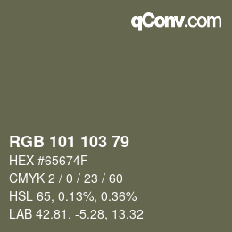 Color code: RGB 101 103 79 | qconv.com
