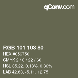 Color code: RGB 101 103 80 | qconv.com