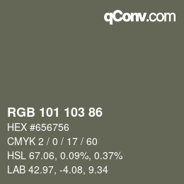 Color code: RGB 101 103 86 | qconv.com