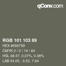 Farbcode: RGB 101 103 89 | qconv.com