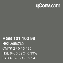 Color code: RGB 101 103 98 | qconv.com