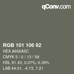 Color code: RGB 101 106 92 | qconv.com