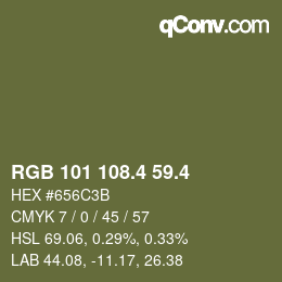 カラーコード: RGB 101 108.4 59.4 | qconv.com