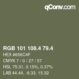 カラーコード: RGB 101 108.4 79.4 | qconv.com