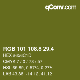 カラーコード: RGB 101 108.8 29.4 | qconv.com