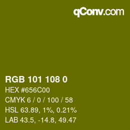 Color code: RGB 101 108 0 | qconv.com