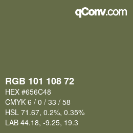 Color code: RGB 101 108 72 | qconv.com