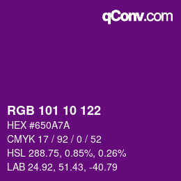 Color code: RGB 101 10 122 | qconv.com