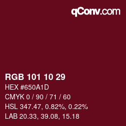 Color code: RGB 101 10 29 | qconv.com
