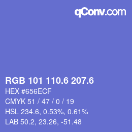 カラーコード: RGB 101 110.6 207.6 | qconv.com