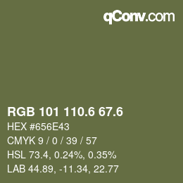 カラーコード: RGB 101 110.6 67.6 | qconv.com