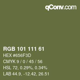 Color code: RGB 101 111 61 | qconv.com