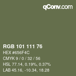 Color code: RGB 101 111 76 | qconv.com