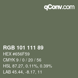 Color code: RGB 101 111 89 | qconv.com